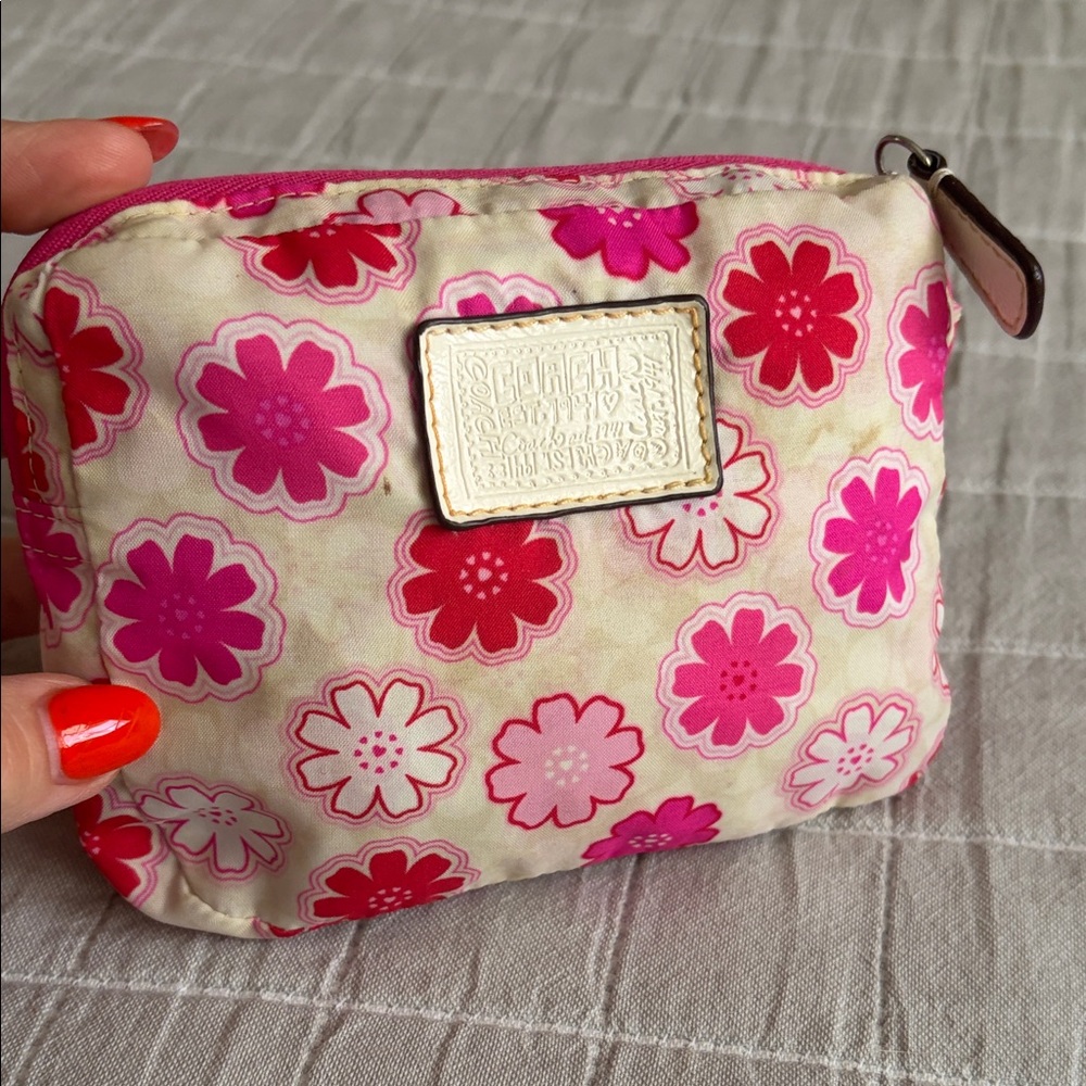 Rare COACH Park Pink Poppy Floral Packable reusable nylon shopping bag tote